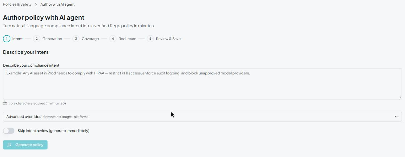 AI Policy Authoring wizard — Intent step